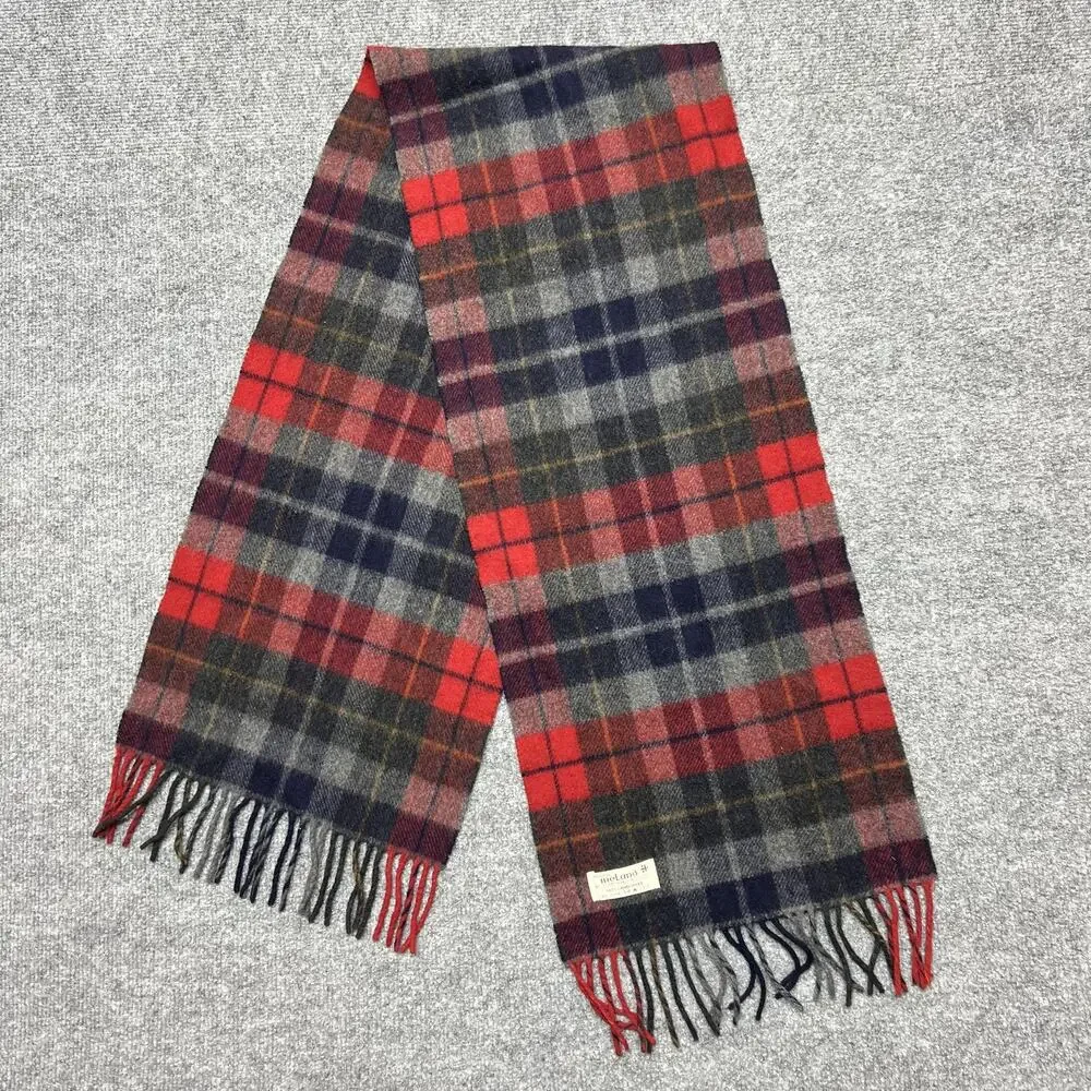 John Hanly Scarf Red Plaid 100% Lambswool Woven Ireland Warm